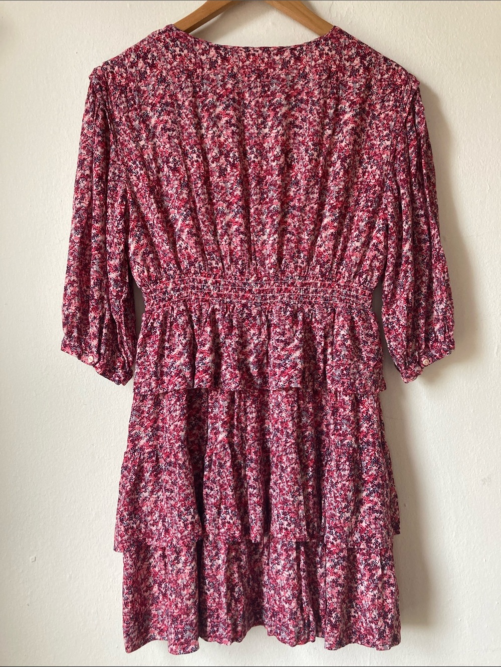 ba&sh Nina Tiered Ruffle Mini Dress Floral Fuschia L - Picture 7 of 16